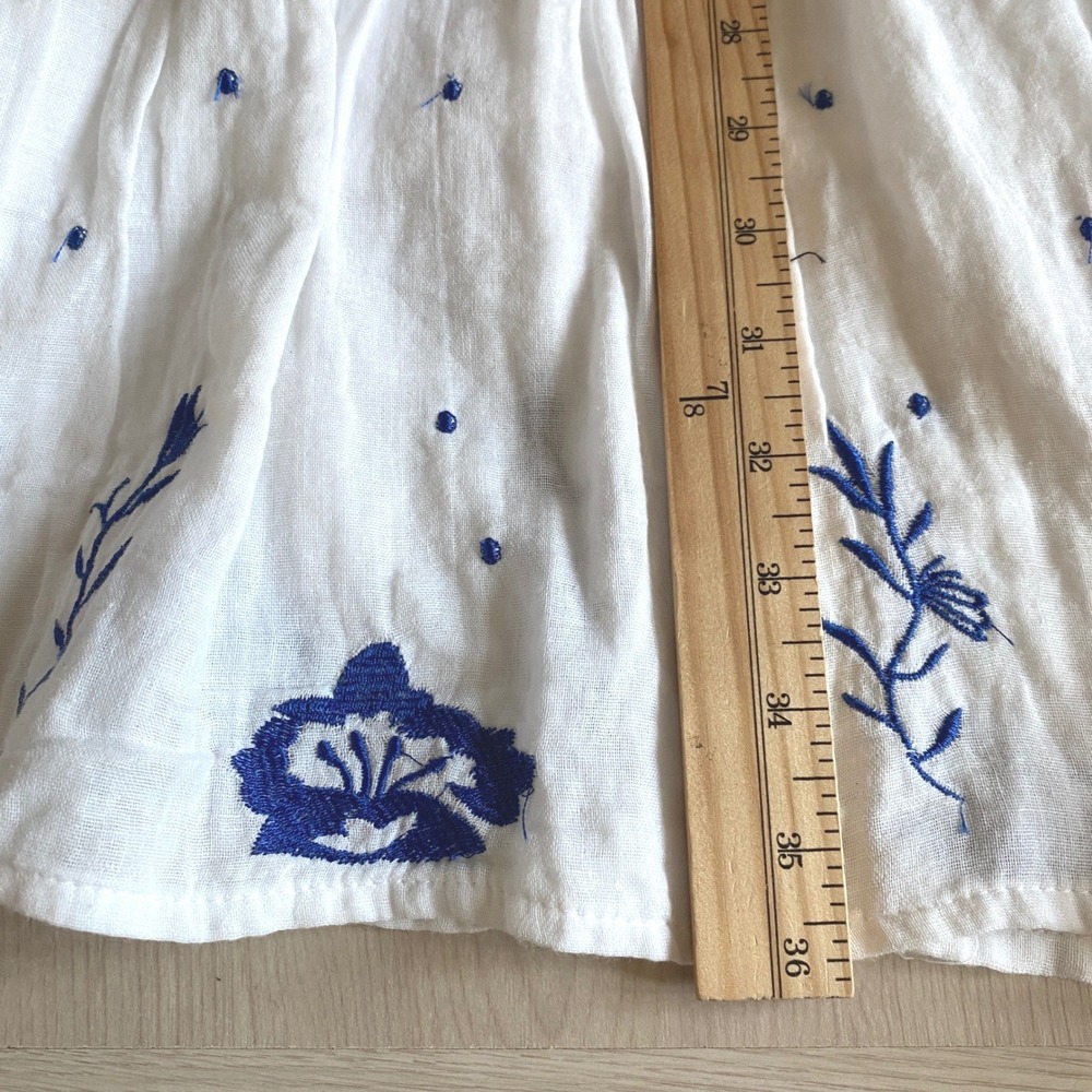 Boho Gauze Embroidered Tiered Maxi Skirt Women XL White Blue Floral Coastal NWT - Picture 8 of 9